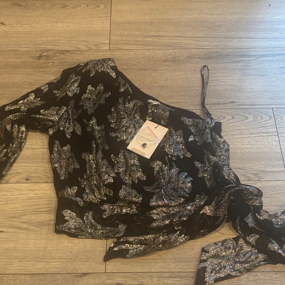Karina Grimaldi Black and Silver One-Shoulder Blouse